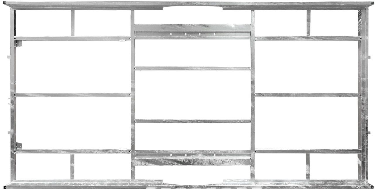 4P Trailers starka chassi i rent stål ovanifrån mot vit bakgrund